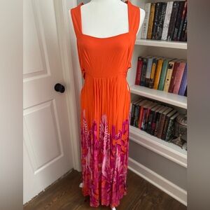 Anthropologie Piper Orange and Pink Floral Maxi Dress